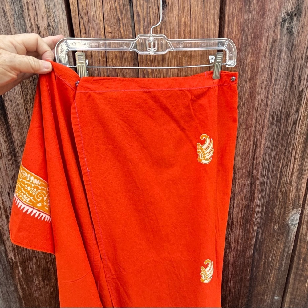 Bali Handmade Orange Gold Batik Top & Wraparound skirt. Vintage 1990’s size S - Picture 10 of 16